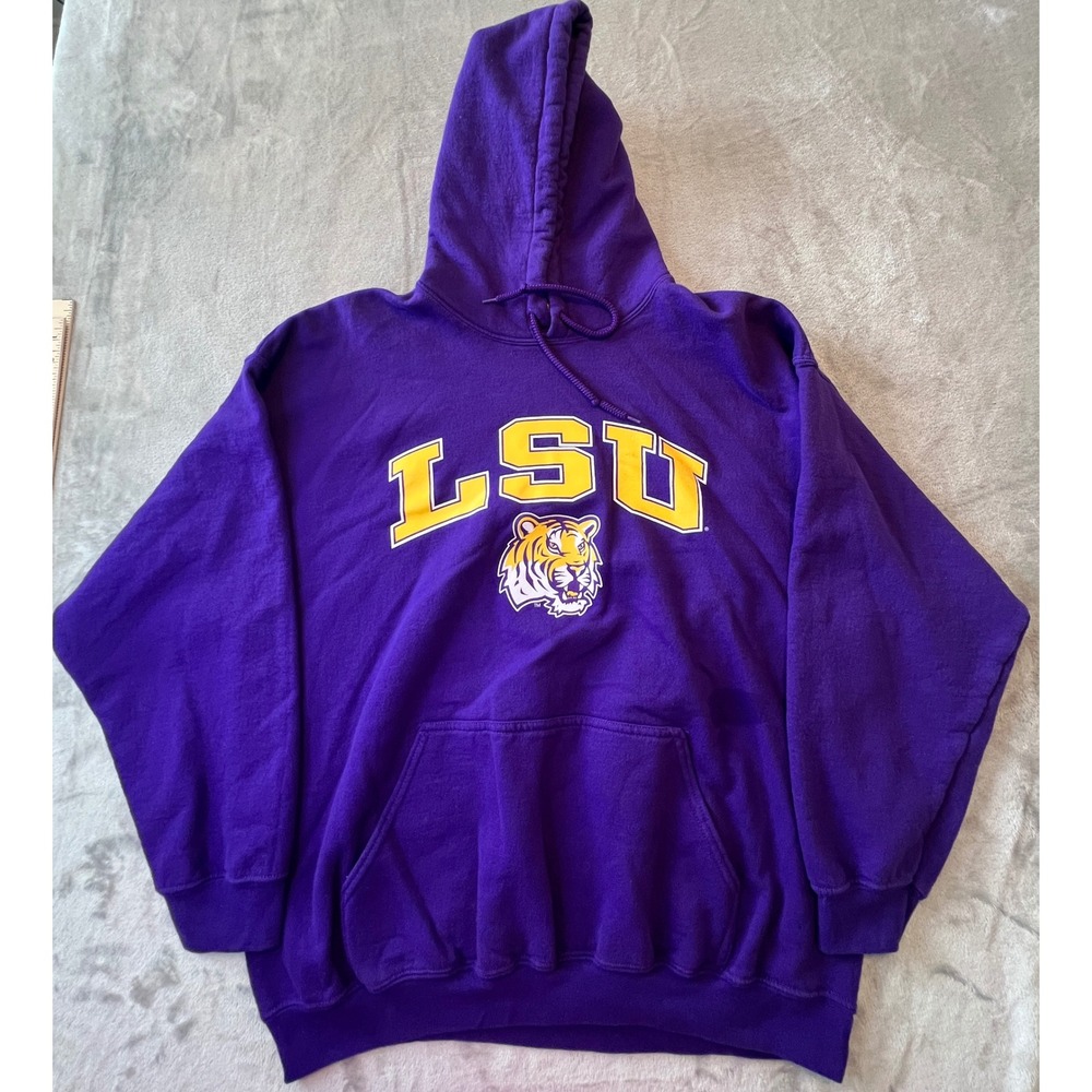 Gildan LSU Hoodie Mens XL Purple NCAA Tigers Heavy Blend Pullover Sweatshirt